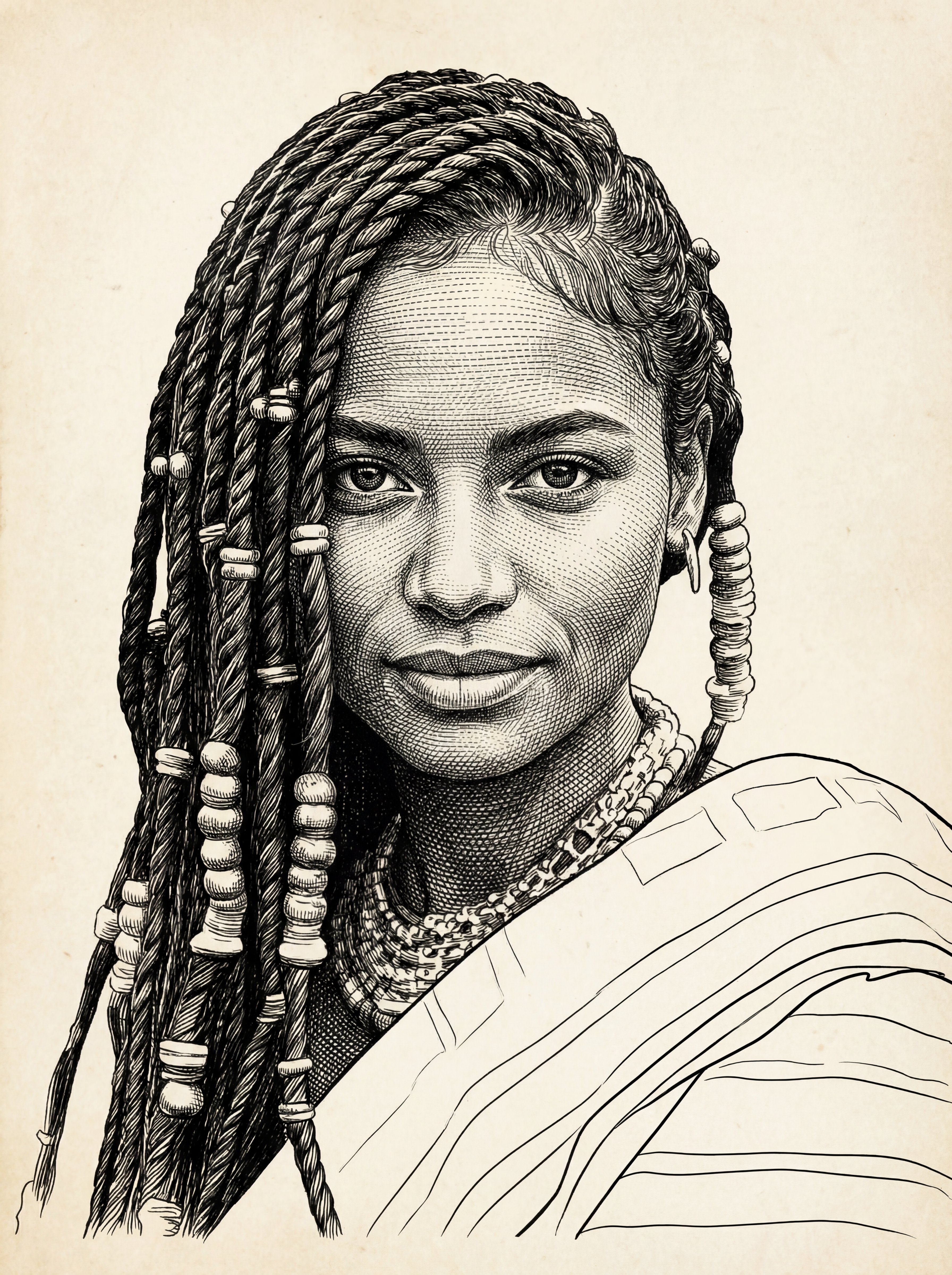 Ejemplo: retrato estilo grabado en acero con lineas faciales intrincadas