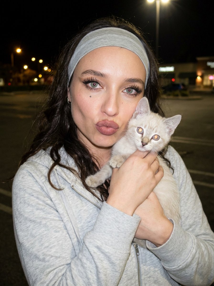 Example: Y2K kitten night portrait