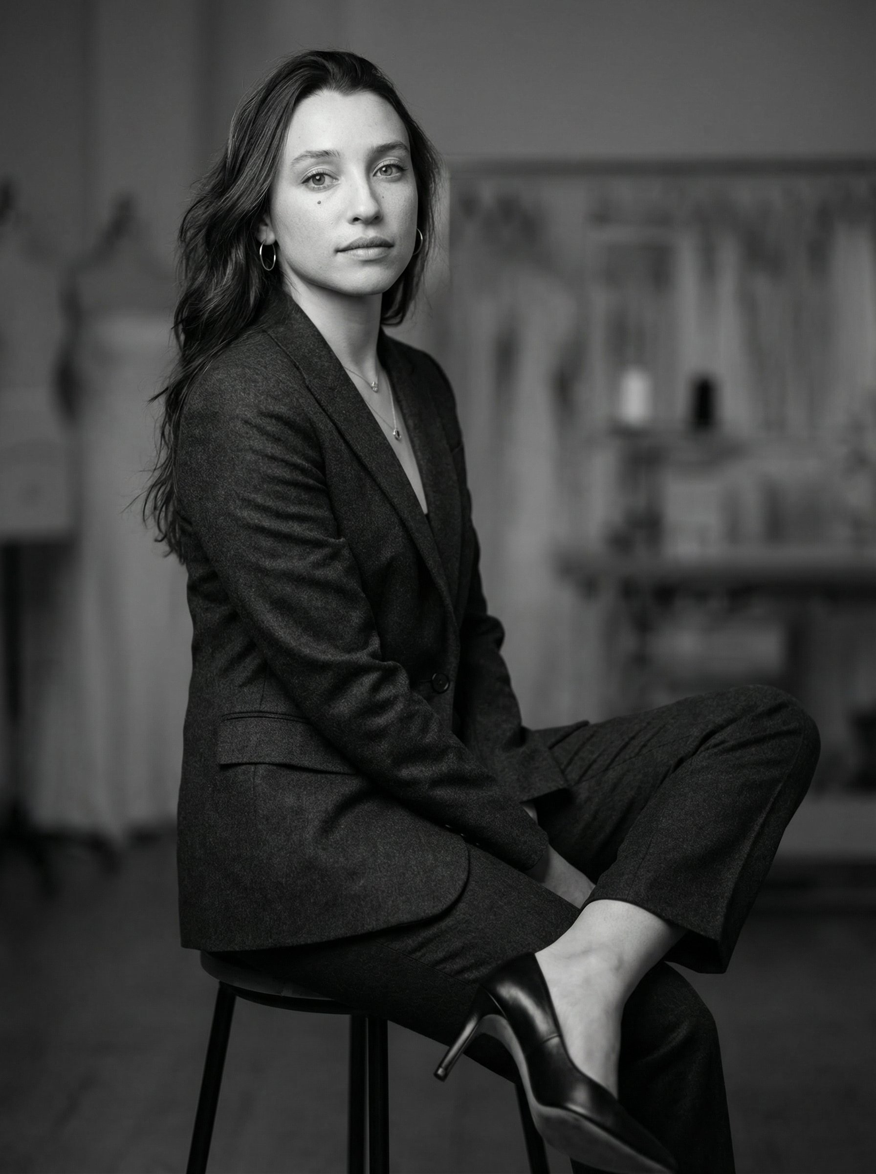 Ejemplo: retrato haute couture en blanco y negro con traje