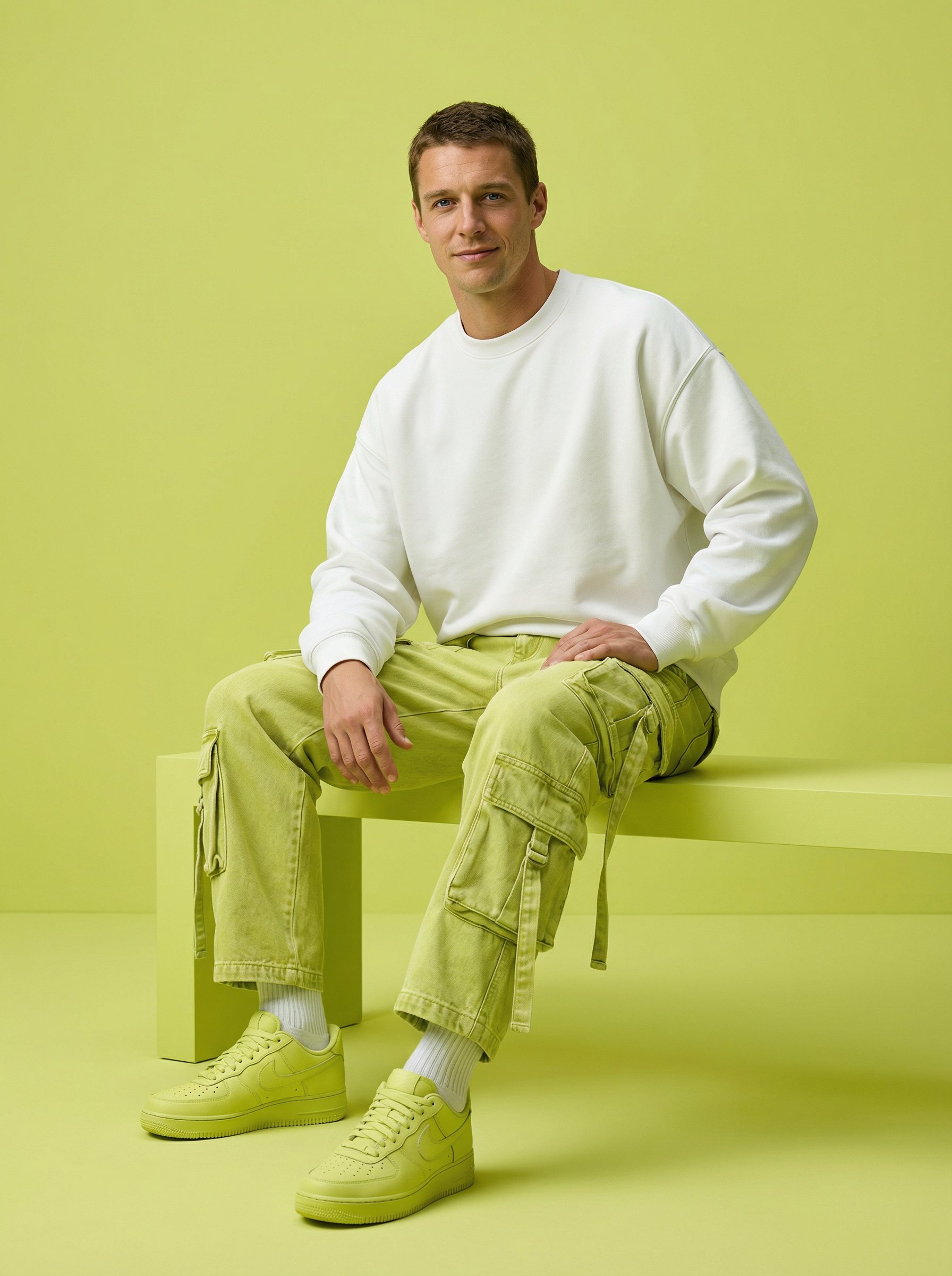 Ejemplo: retrato editorial futurista streetwear en tonos verde limon