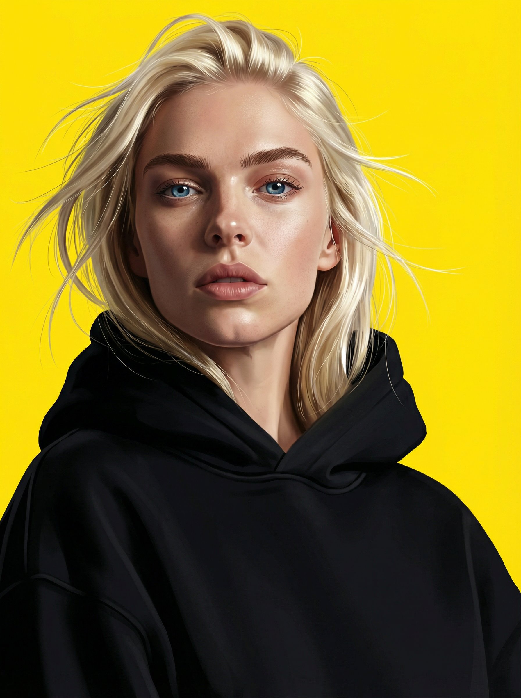 Ejemplo: Yellow Backdrop Hoodie Portrait Illustration