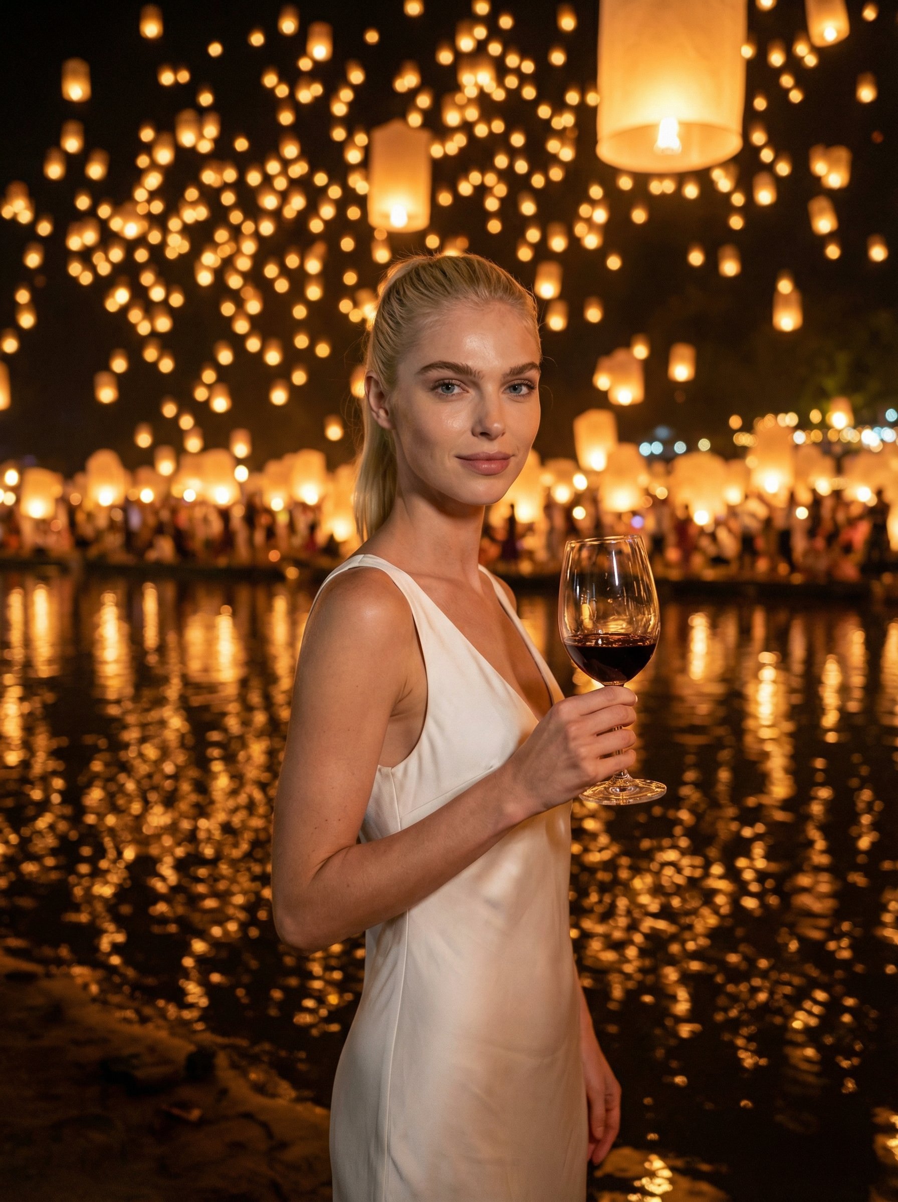 Ejemplo: retrato cinematográfico en festival de linternas en río de Tailandia
