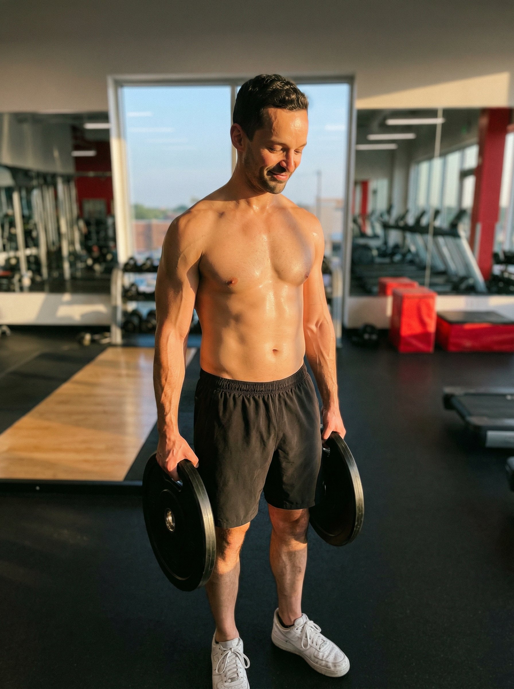 Ejemplo: retrato fitness premium con pesas