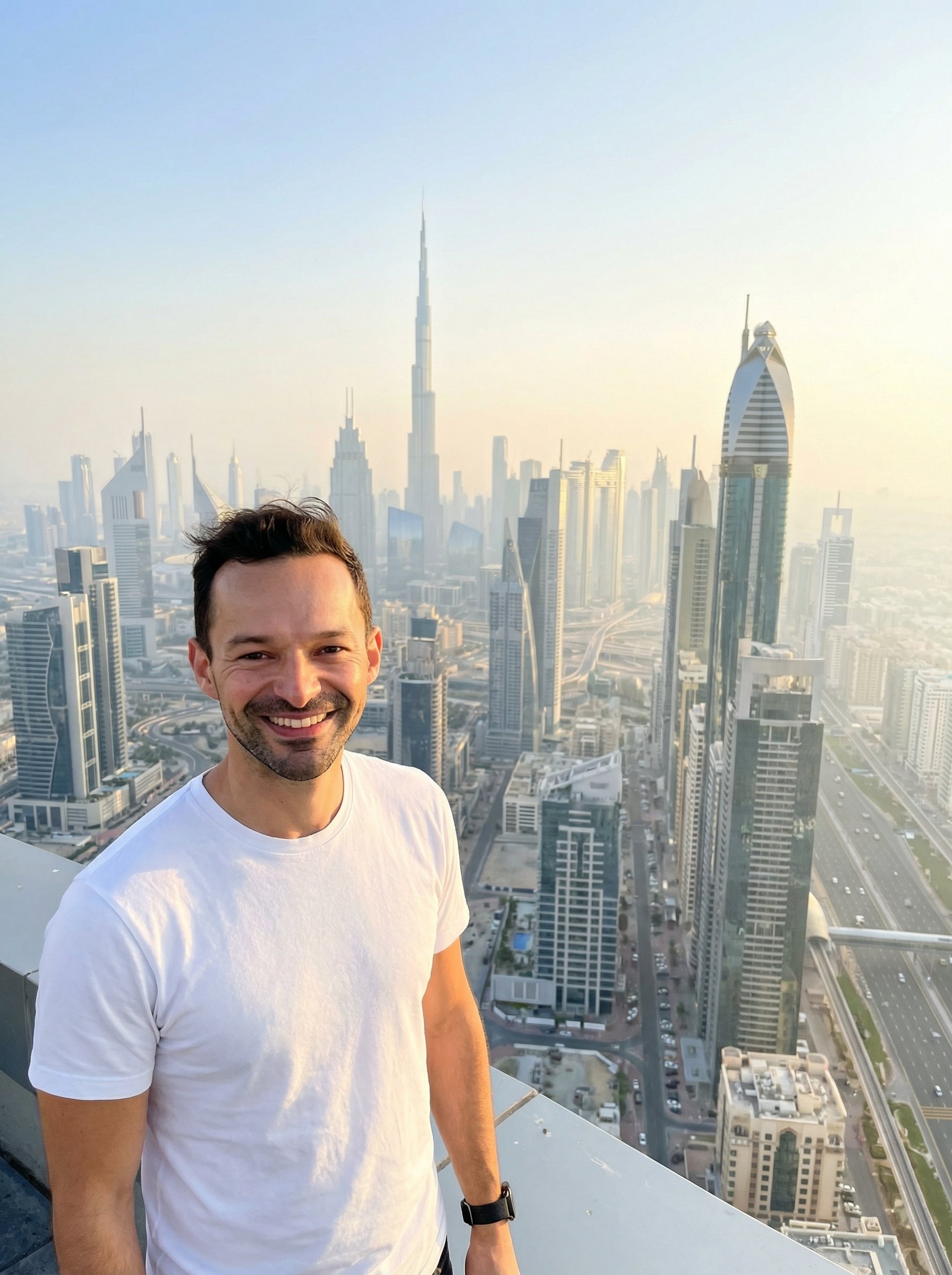 Ejemplo: retrato en la cima de un rascacielos de Dubai