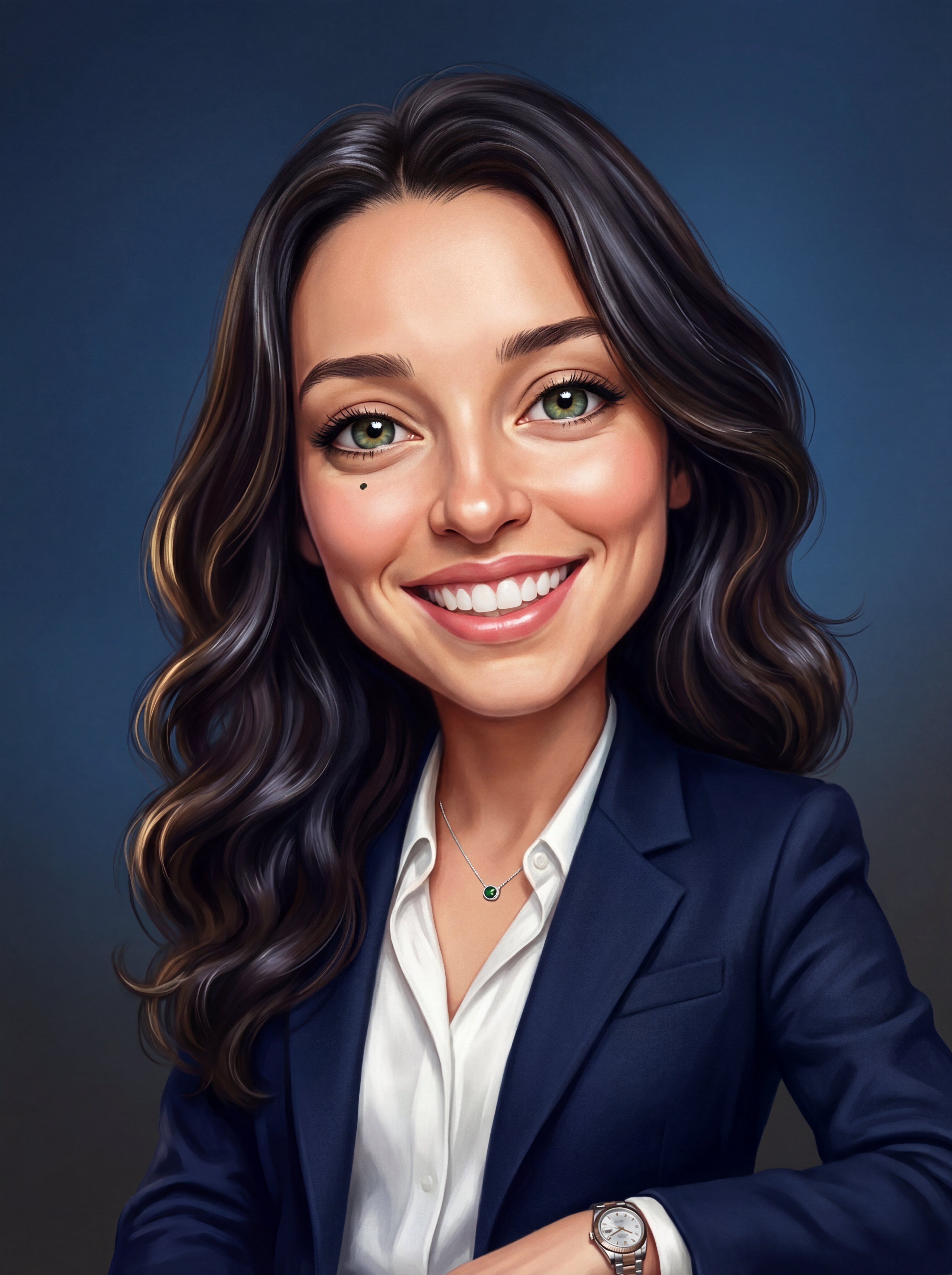 Attractiveness-enhanced hyperrealistic caricature portrait hero image