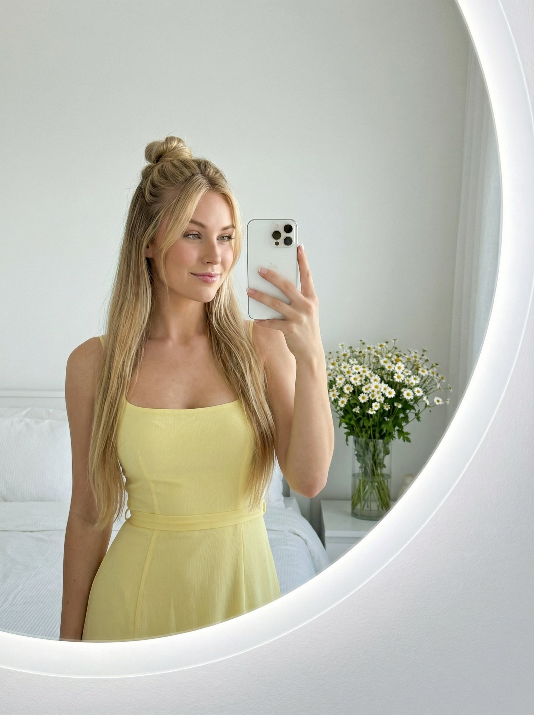 Example: lemon dress bedroom mirror selfie